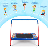 36” Square Toddler Trampoline, 150kg Load Mini Kids Trampoline W/Foam Covered Handle & Safety Padded Cover