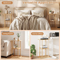 2 Pieces Side Table with Storage Shelves and Bamboo Construction for Living Room