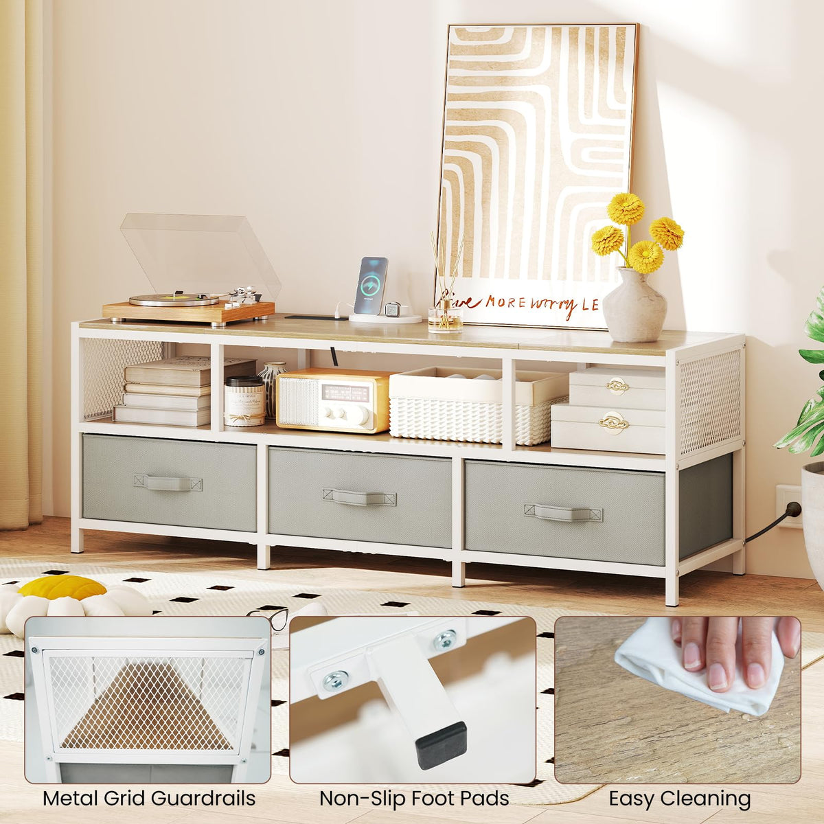 3-Tier Media Entertain Center with Power Outlets USB Charging