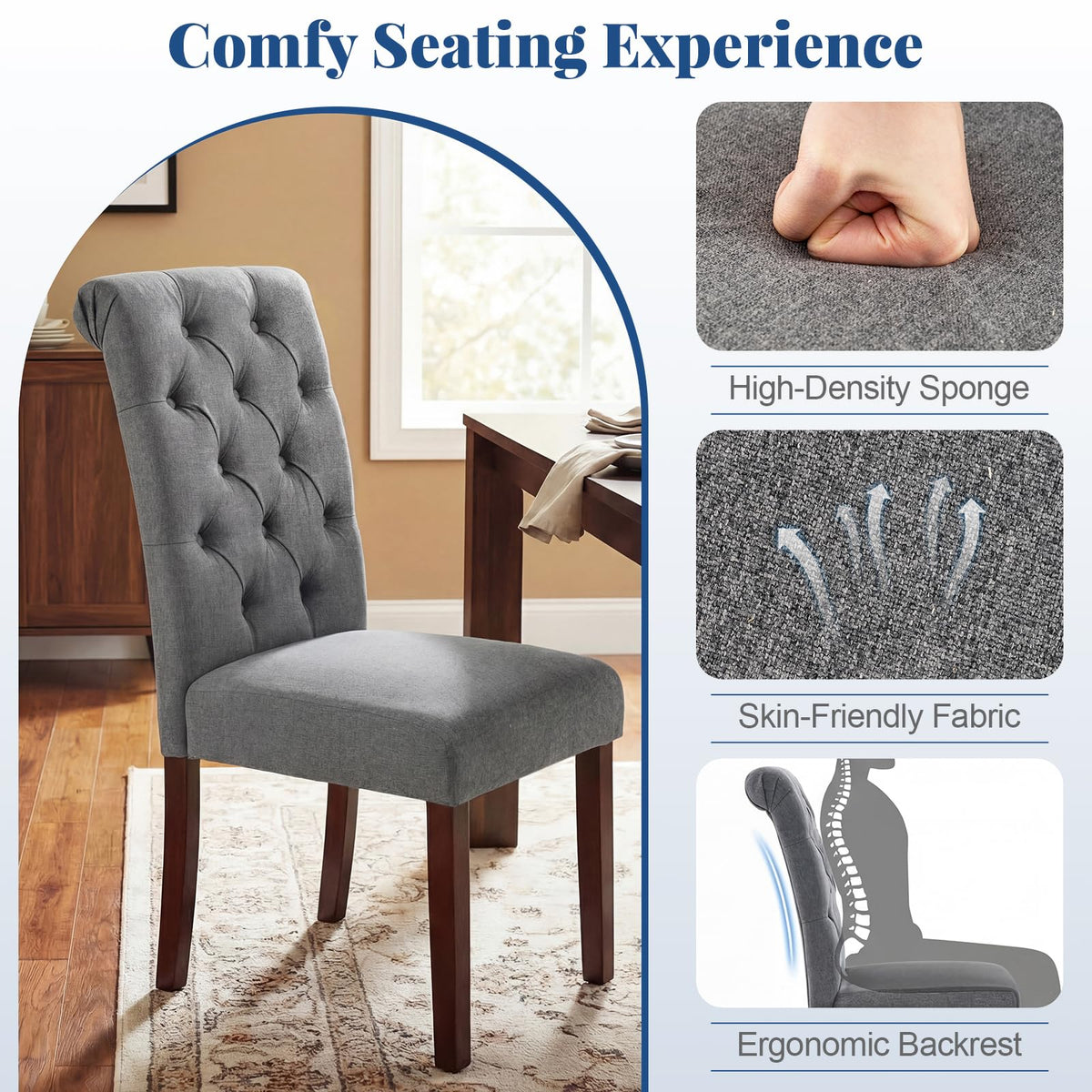 Giantex Upholstered Dining Chairs Set of 2, Modern Button Tufted Chairs