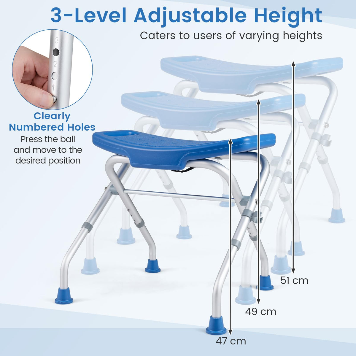 Folding Shower Chair, Aluminum Alloy Shower Seat for Inside Shower and Bath Tub