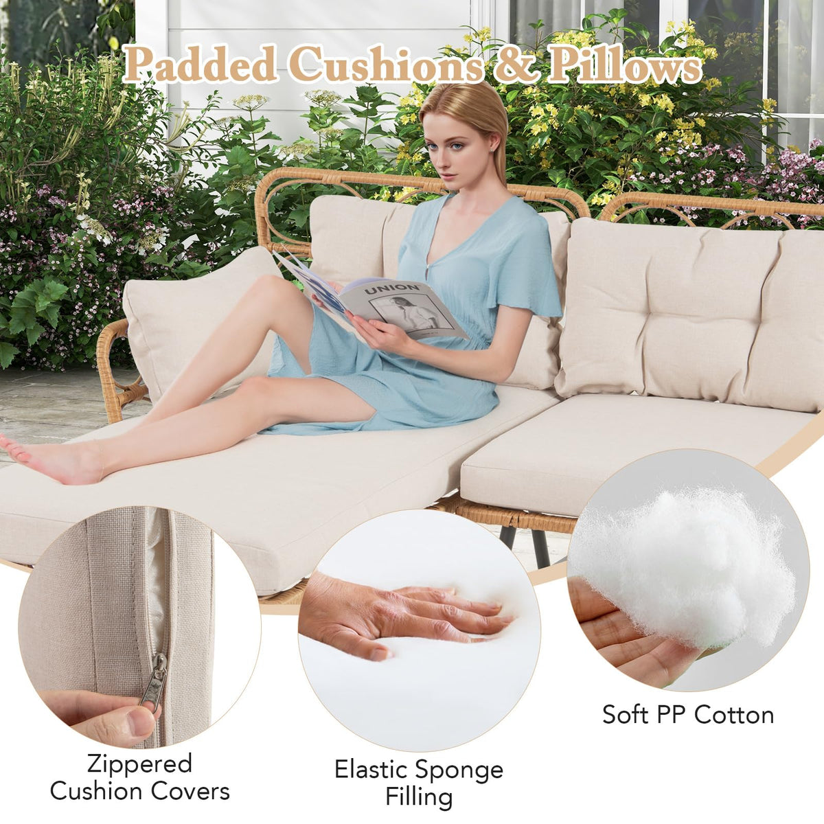 3 Pieces Corner Patio Furniture with Small Coffee Table for Garden Backyard