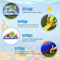 7-in-1 Inflatable Bounce Castle with Curved Water Slide (without Blower)