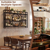 3-Tier Wall Mounted Wine Rack with Glass Holder for Home Bar