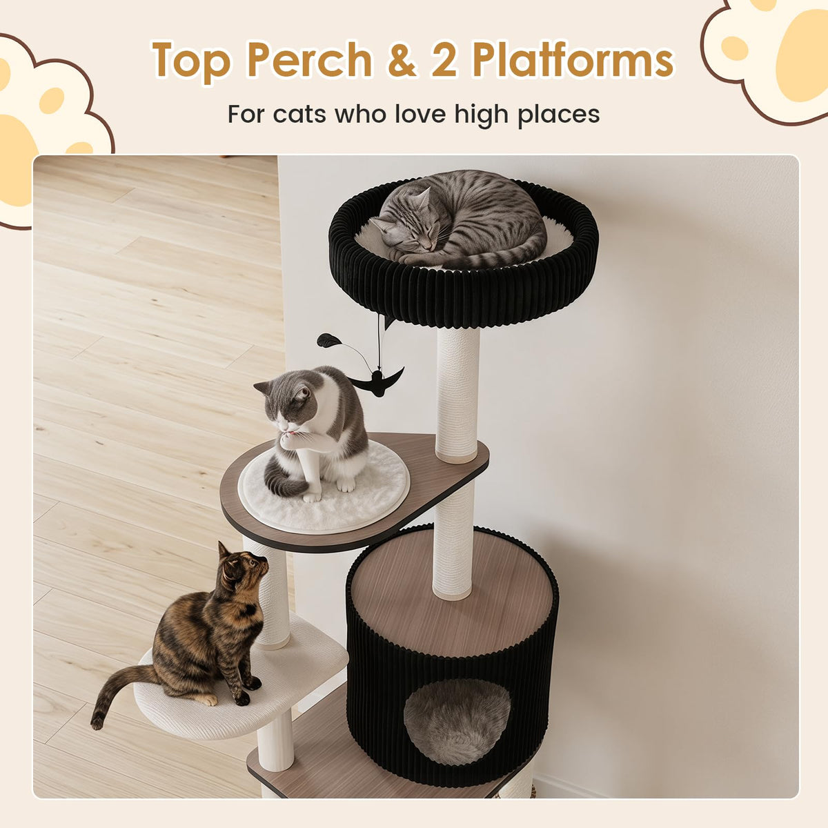 Large Cat Tree Tower with Condo Scratching Posts and Ramp for Cats
