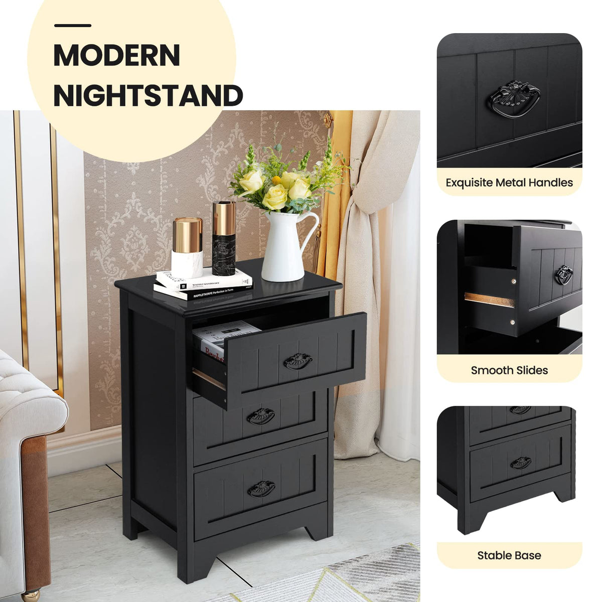 Giantex 3-Drawer Bedside Table