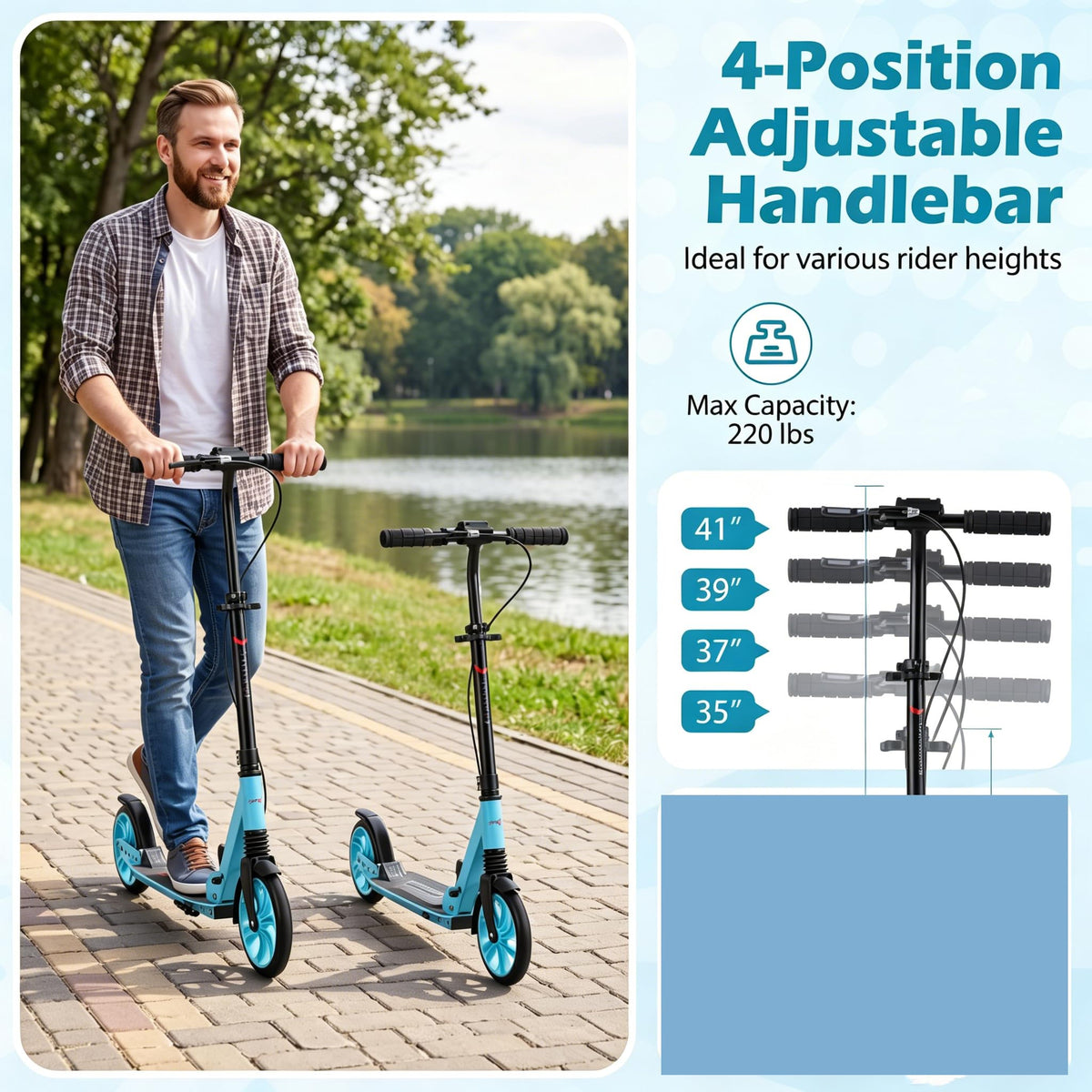 Foldable Kick Scooter for Teens Adults with Light-up Wheels
