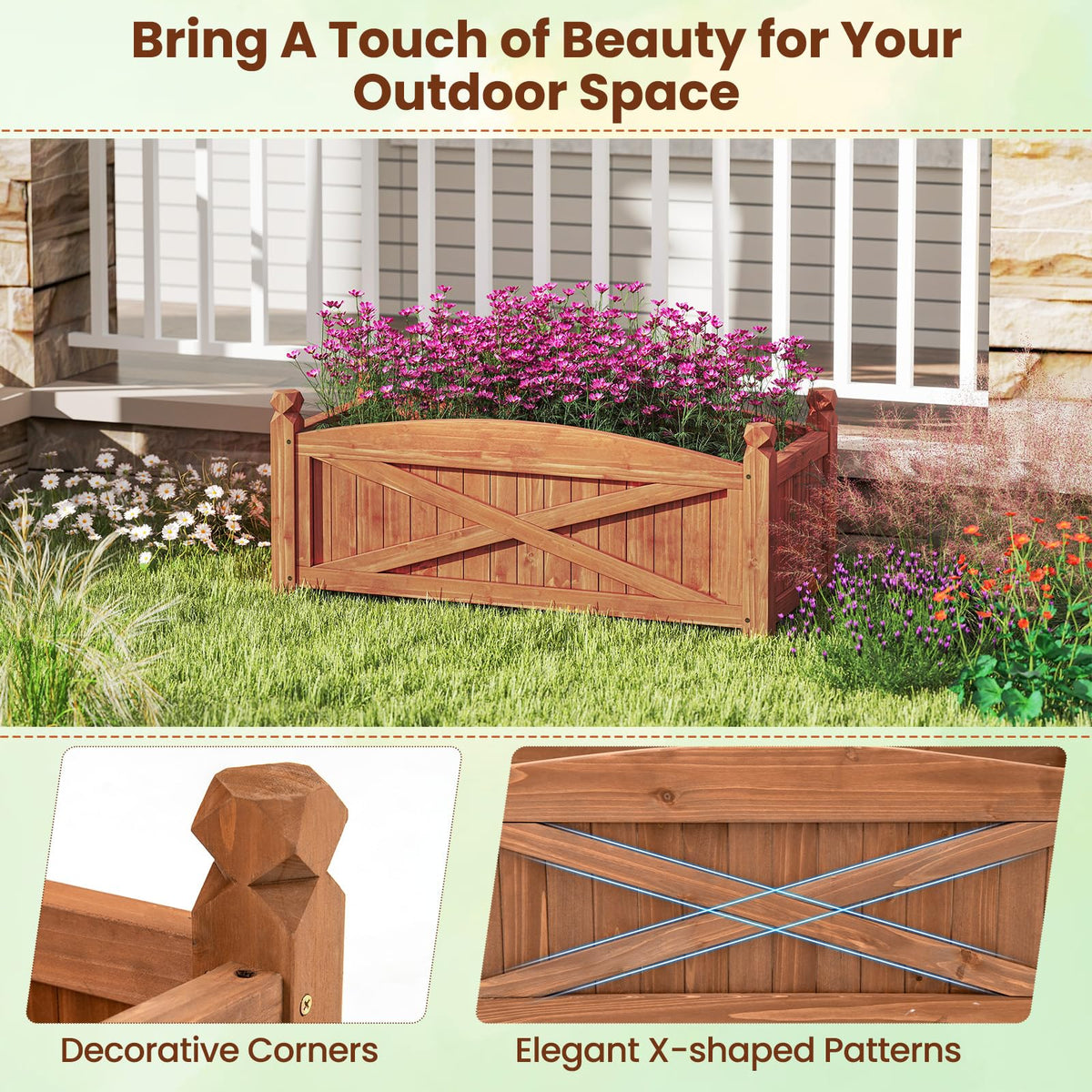 Wooden Raised Garden Bed 90 x 40 x 37 cm Rectangle Planter