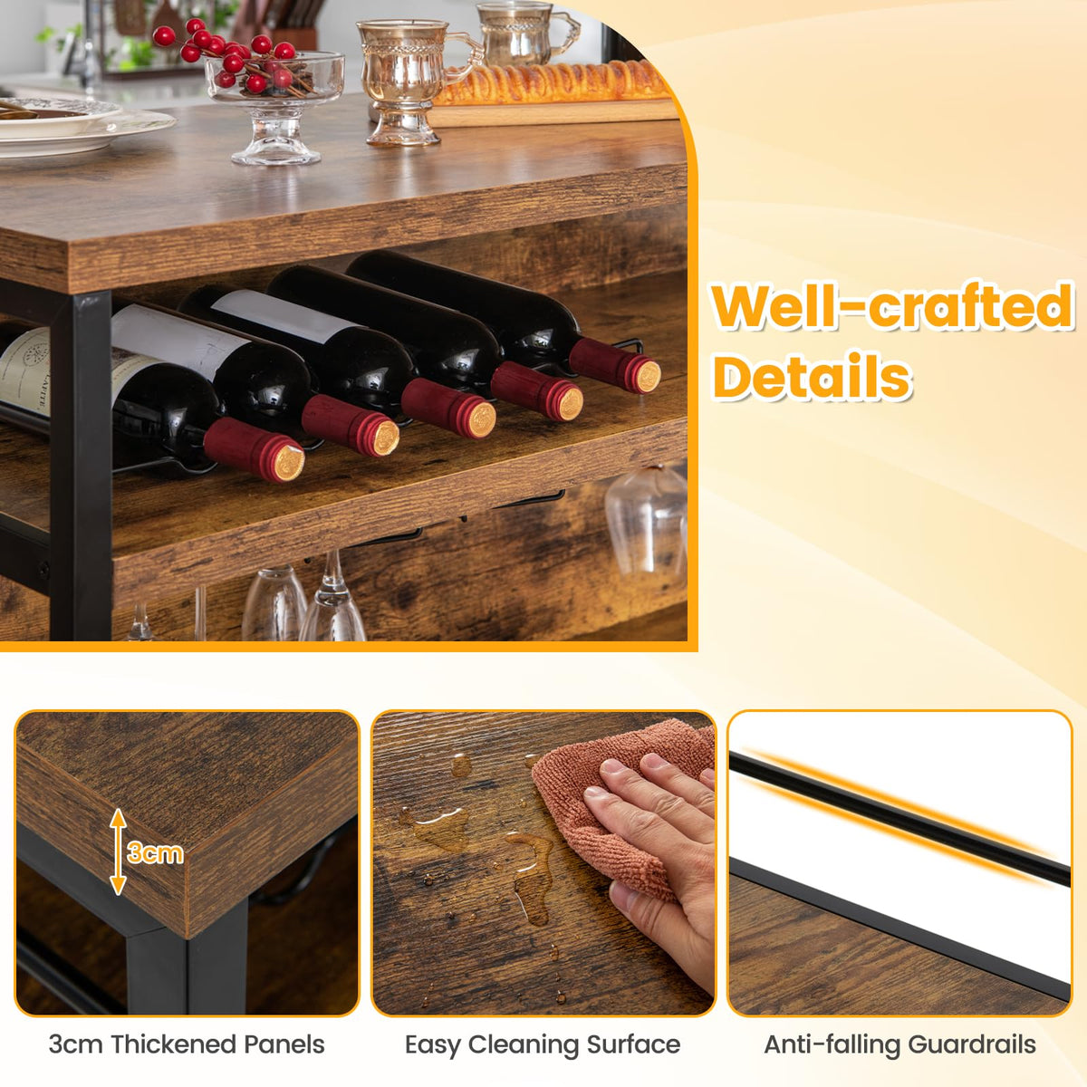 Giantex Industrial Home Bar Unit, 4-Tier Liquor Bar Cabinet w/ 3 Open Shelves