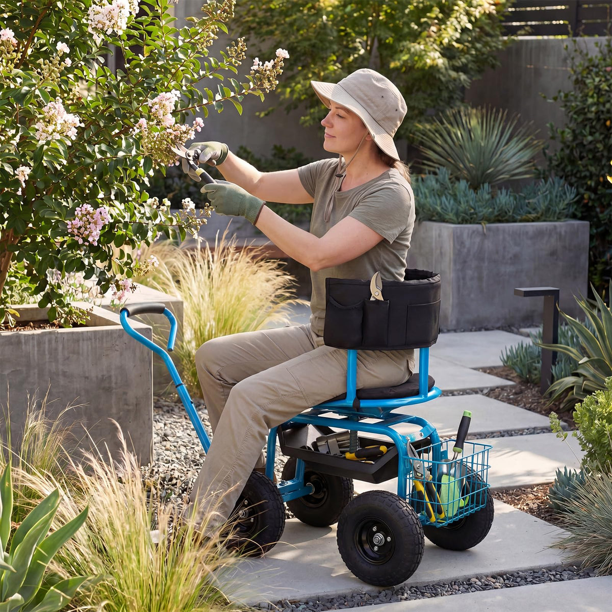 Rolling Garden Work Seat with Wheels and Swivel Seat
