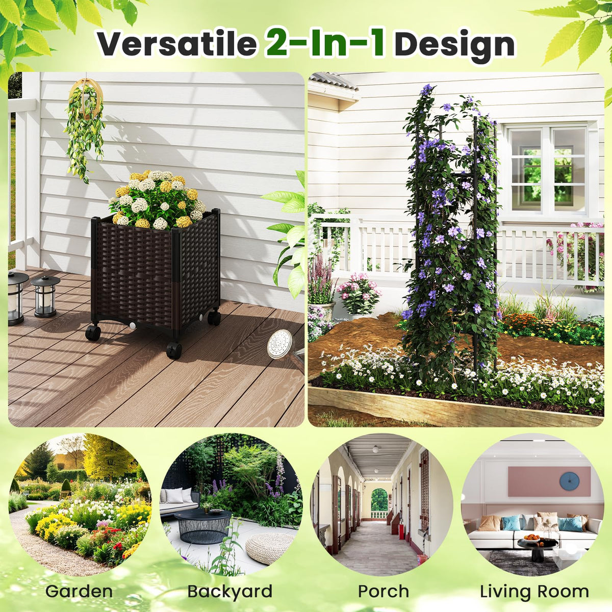 220cm Tall Raised Garden Bed w/Trellis