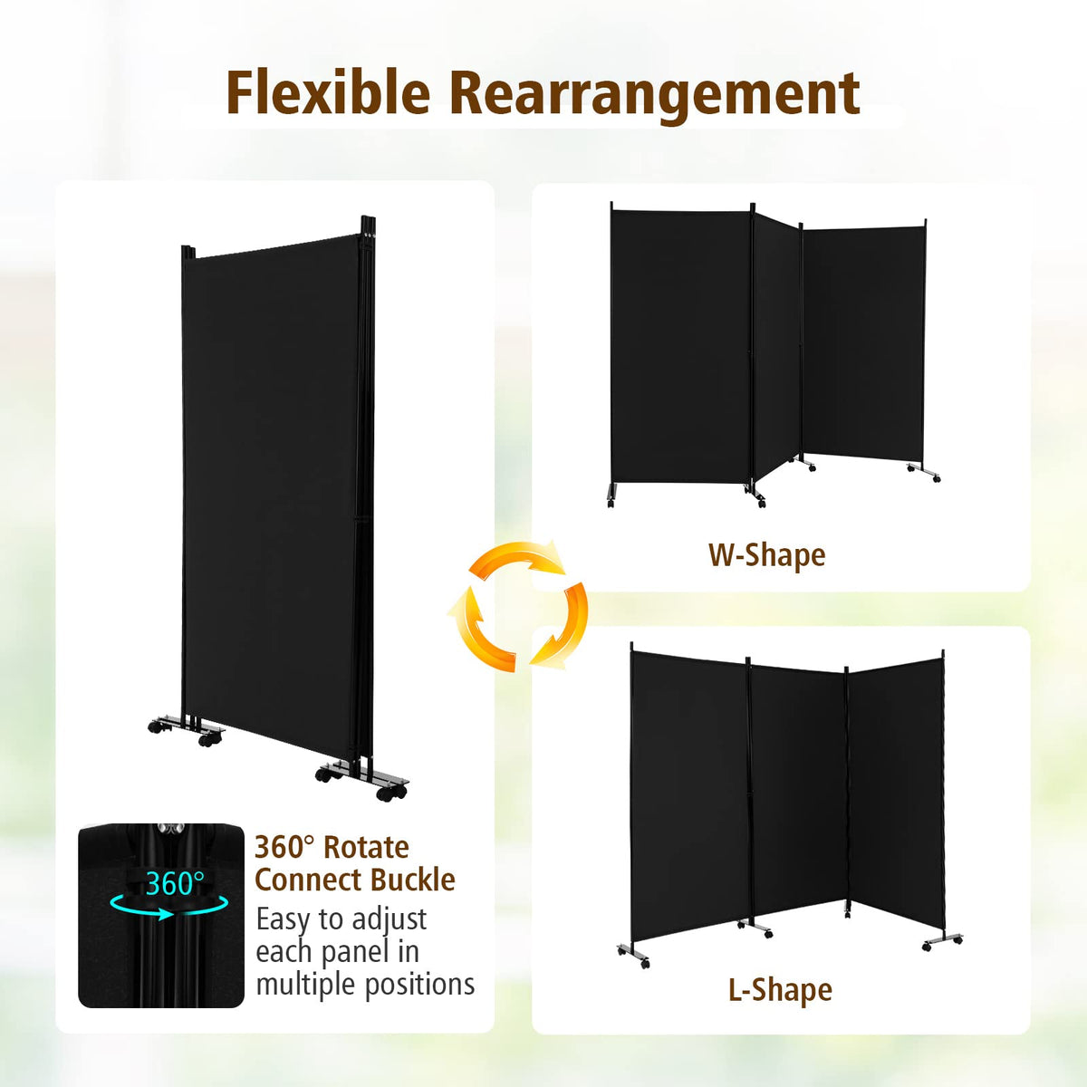 Giantex 3-Panel Folding Room Divider, 180 CM Rolling Privacy Screen with Lockable Wheels