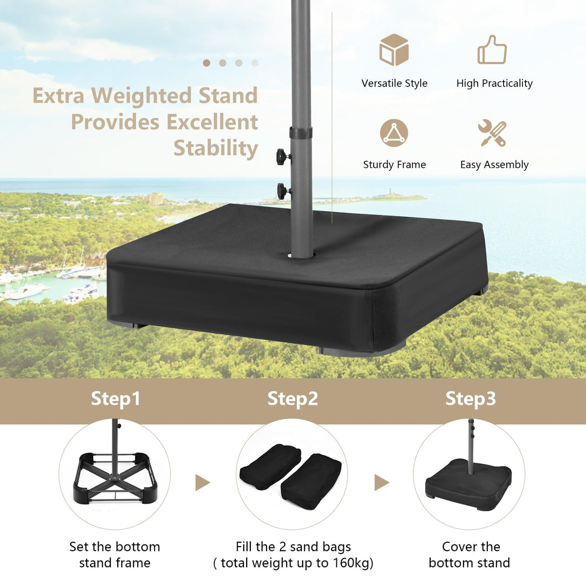 4.7M Double-Sided Patio Umbrella with Solar Lights for Poolside Garden Yard