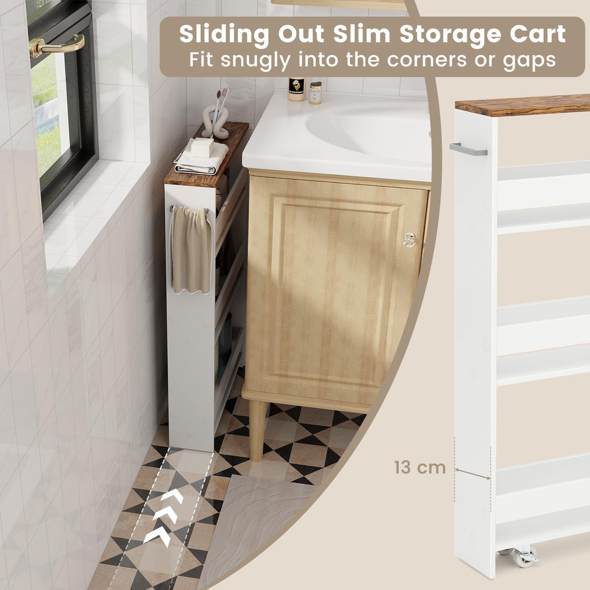 4-Tier Slim Storage Cart for Narrow Space, Rolling Utility Cart