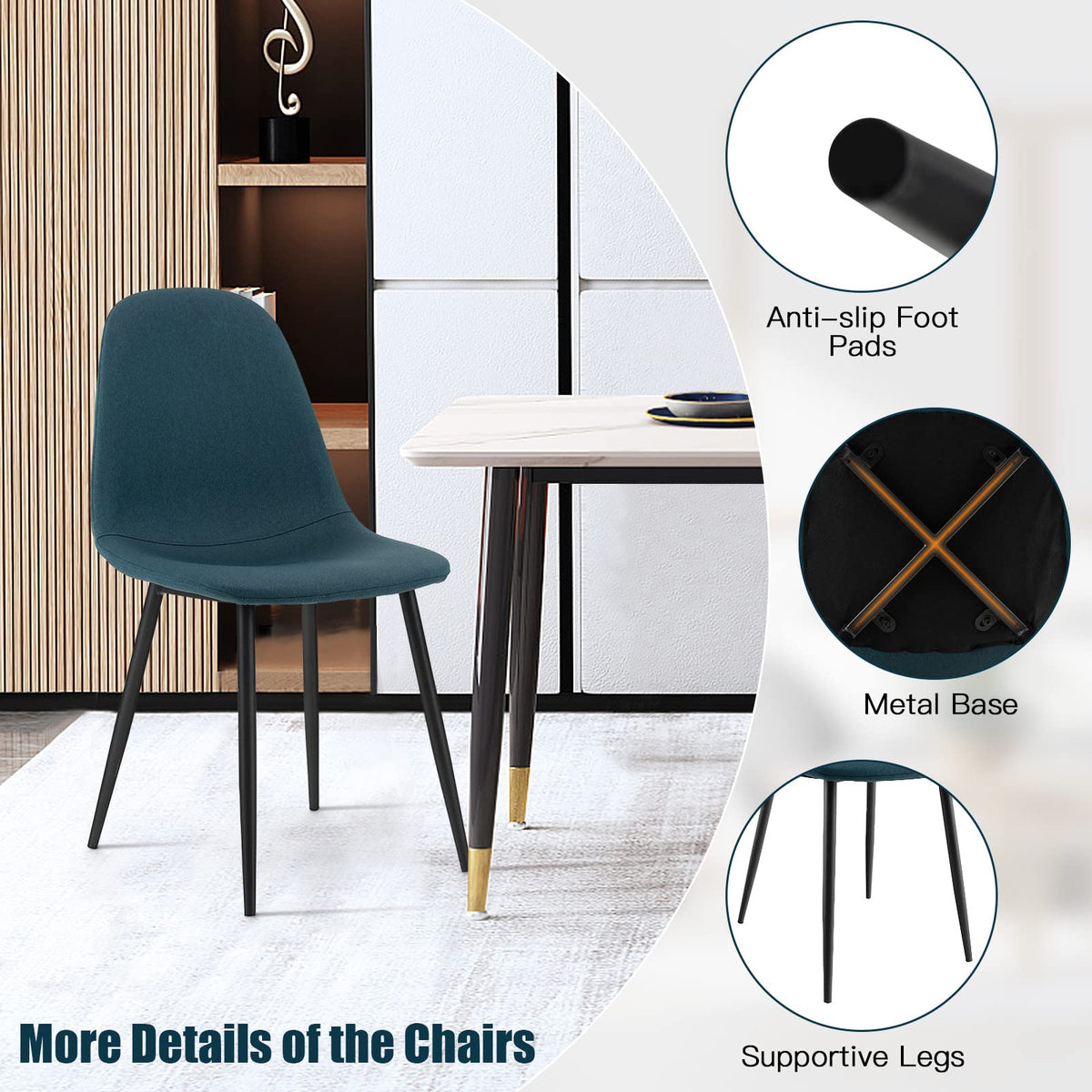 Giantex Dining Chairs Set of 2 or 4, Fabric Cushion Seat Back, 2 or 4 PCS Kitchen Chairs with Black Metal Legs