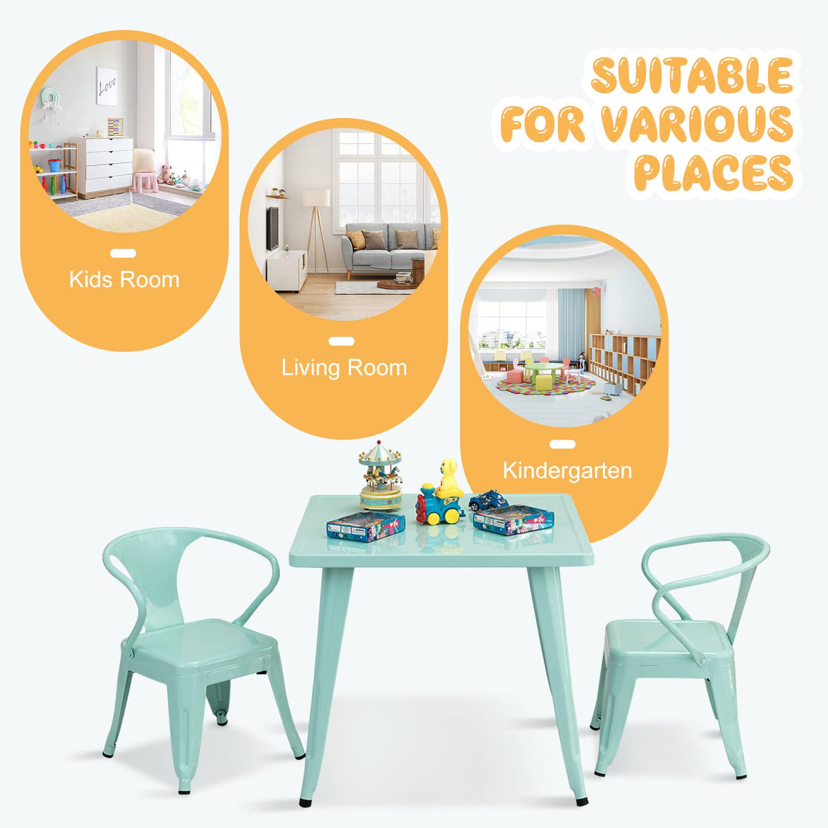 Steel Kids Chair Set of 2 with Backrest