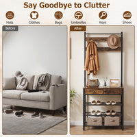 4-In-1 Hall Tree with Console Table and Shoe Rack