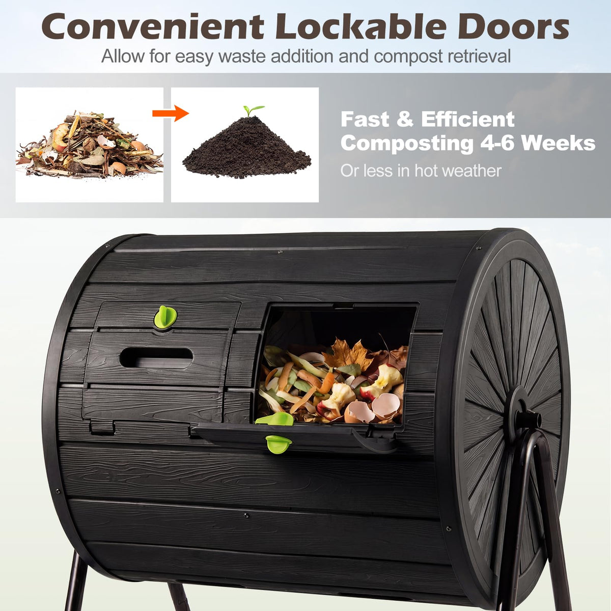 Compost Tumbler, 142L Large Outdoor Compost Bin w/Dual Chambers