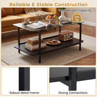 2-Tier Tempered Glass Coffee Table 95cm with Storage Shelf for Living Room