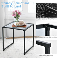 Patio Tempered Glass End Table with Metal Frame for Poolside