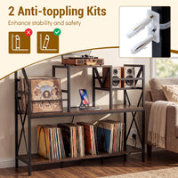 Record Player Stand with Vinyl Storage and Power Outlets for Albums