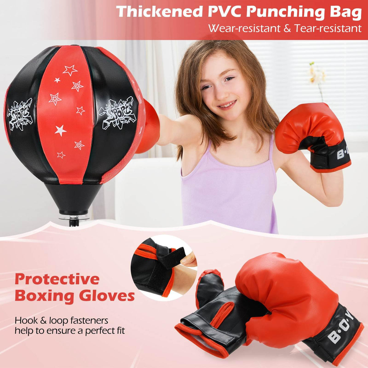 Inflatable Boxing Ball with Boxing Gloves & Air Pump for Kid