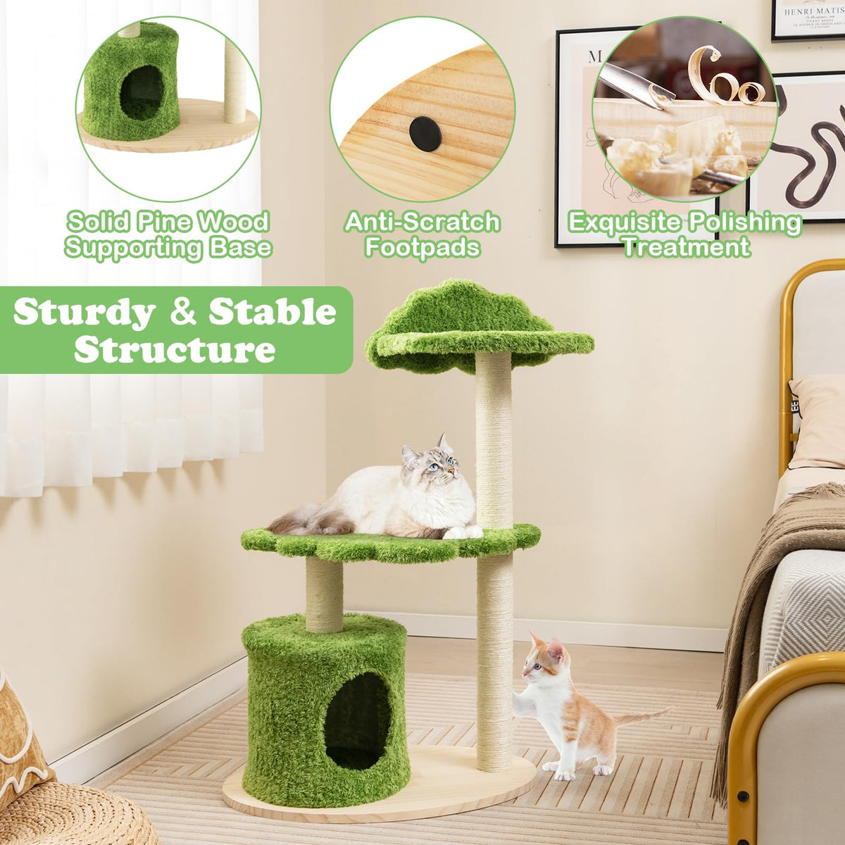 97CM Cute Cat Tree for Indoor Cats, Cat Condo Furniture w/Fully Wrapped Sisal Scratching Posts