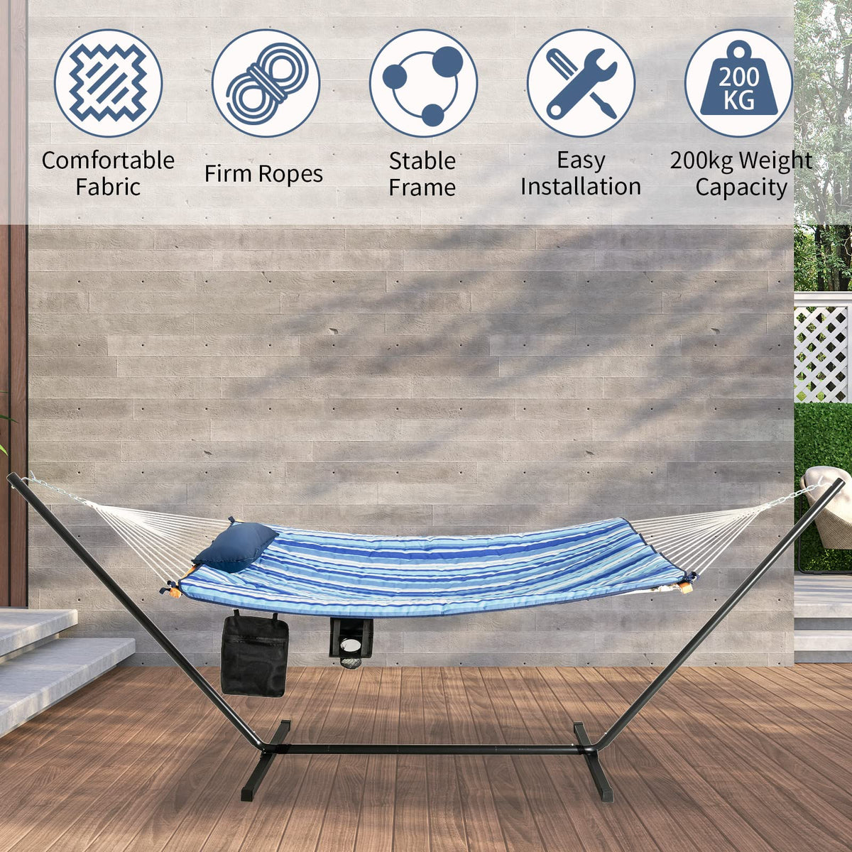 Hammock Chair Stand Set with Soft Cushion and Pillow for Outdoor