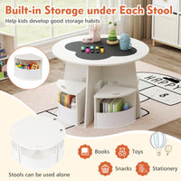 5 PCS Kids Table and Chair Set with 4 Storage Stools and Blackboard
