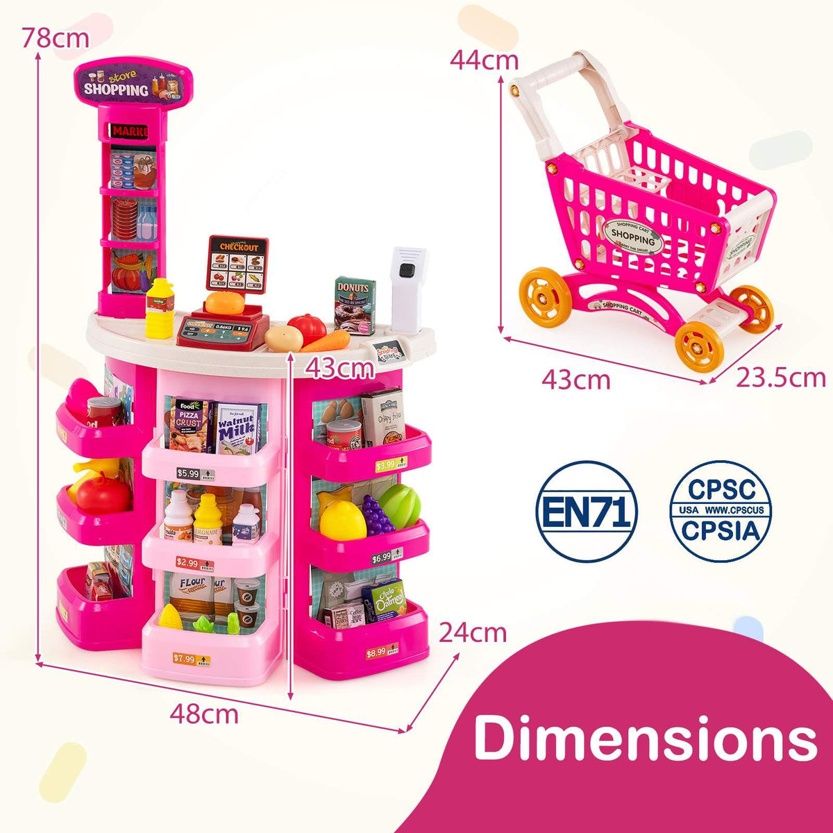 76PCS Supermarket Playset, Kids Pretend Play Grocery Store Set with Shopping Cart