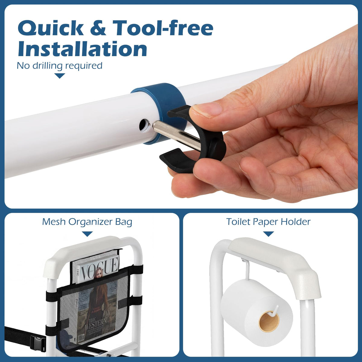 Foldable Toilet Safety Frame with Adjustable Height and Width Non-Slip Design