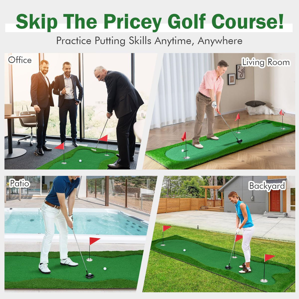 300 cm x 100 cm Golf Putting Green, Professional Golf Training Mat w/ 2 Golf Balls