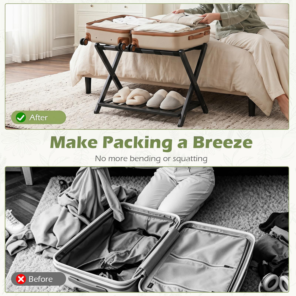 Giantex Bamboo Luggage Rack, Folding Suitcase Stand