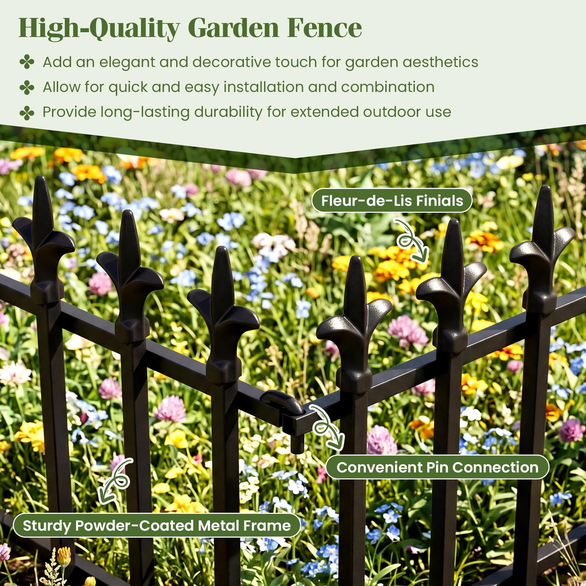 5/10-Pack Metal Garden Fence 280/560x44cm No Dig Border for Lawn Pathway