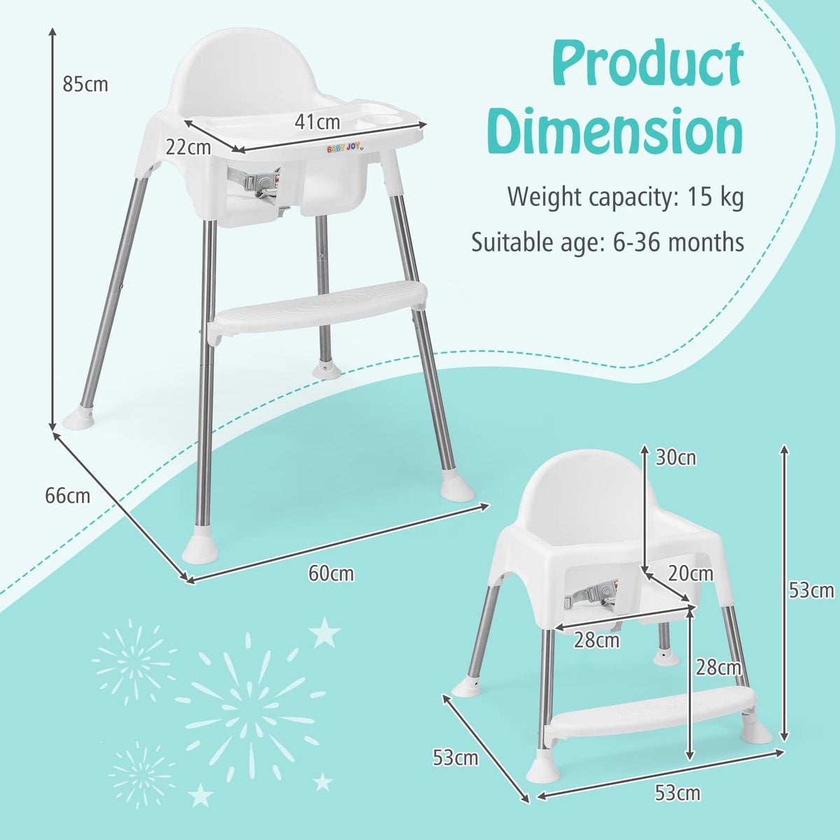 Baby High Chair, 4-in-1 Convertible Baby Highchair w/Removable 2-Psosition Double Tray