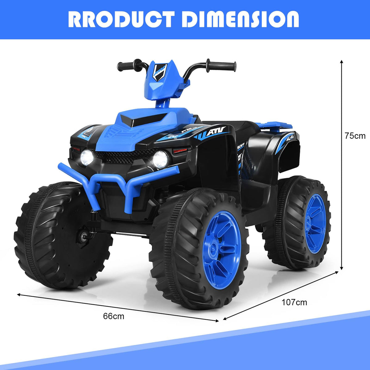 12V Electric Kids Quad ATV Ride on Car with Music and Bright LED Lights