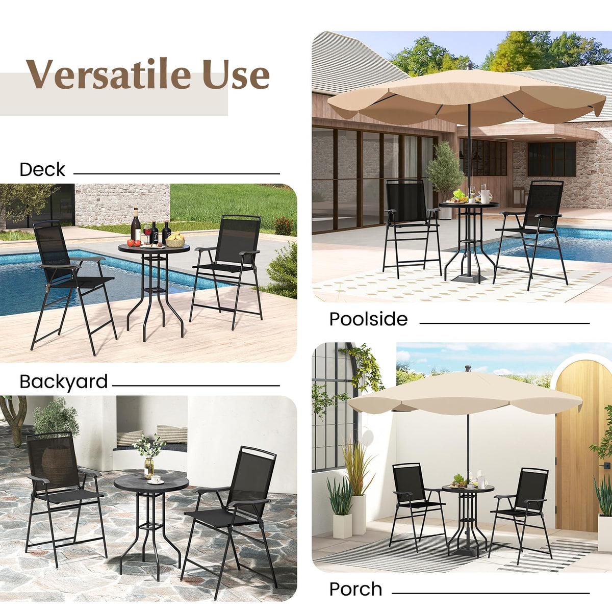 3 PCS Outdoor Bar Stool Set, Bistro Furniture with DPC Tabletop