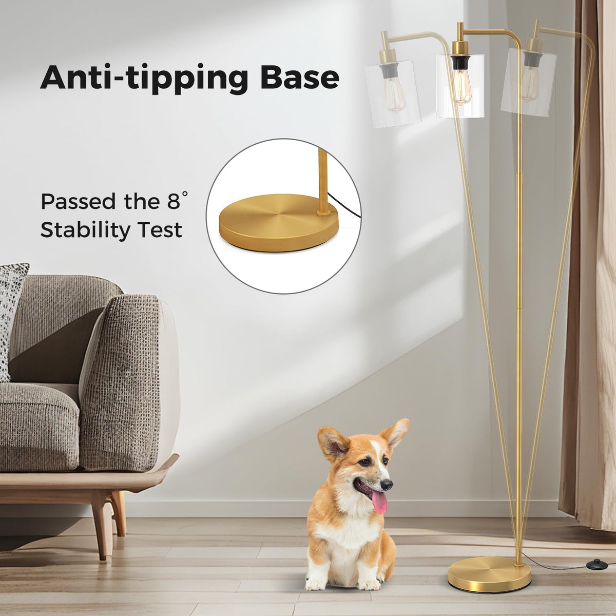 Industrial Floor Lamp with Hanging Glass Lampshade and Foot Switch