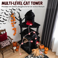 153cm Gothic Cat Tree for Indoor Cats with Castle House and Spider Hanging Balls