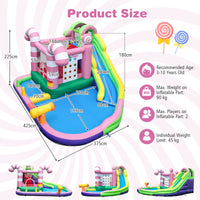 Inflatable Water Slide, Wet Dry Inflatable Water Park Jumping Castle w/Long Slide, Splash Pool (Without Blower)