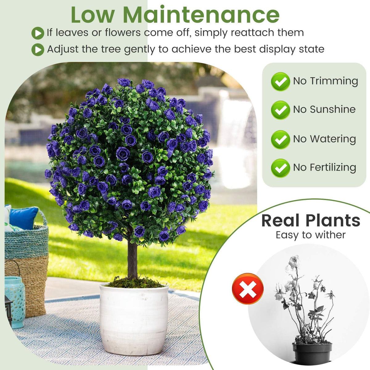 et of 2 Artificial Purple Rose Topiary Ball Trees