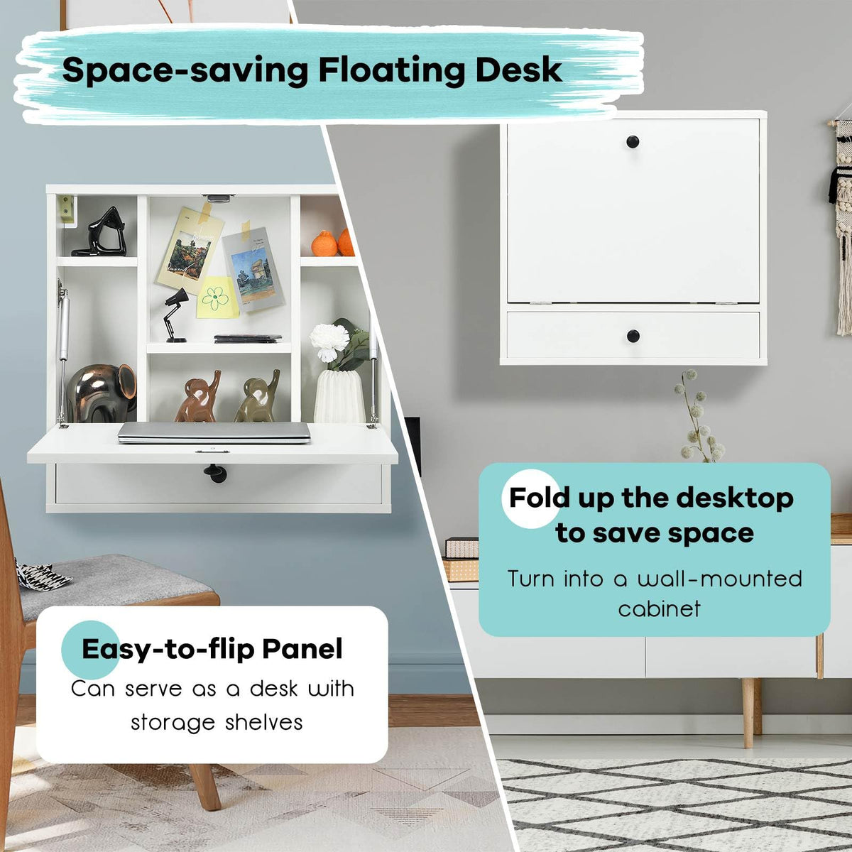 Floating Computer Desk with Storage Drawer & Shelves