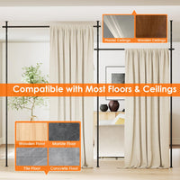 Room Divider Curtain Rod with Adjustable Floor for Apartment and Bedroom