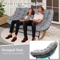 150 cm Double Papasan Rocking Chair with Thick Cushion for 2