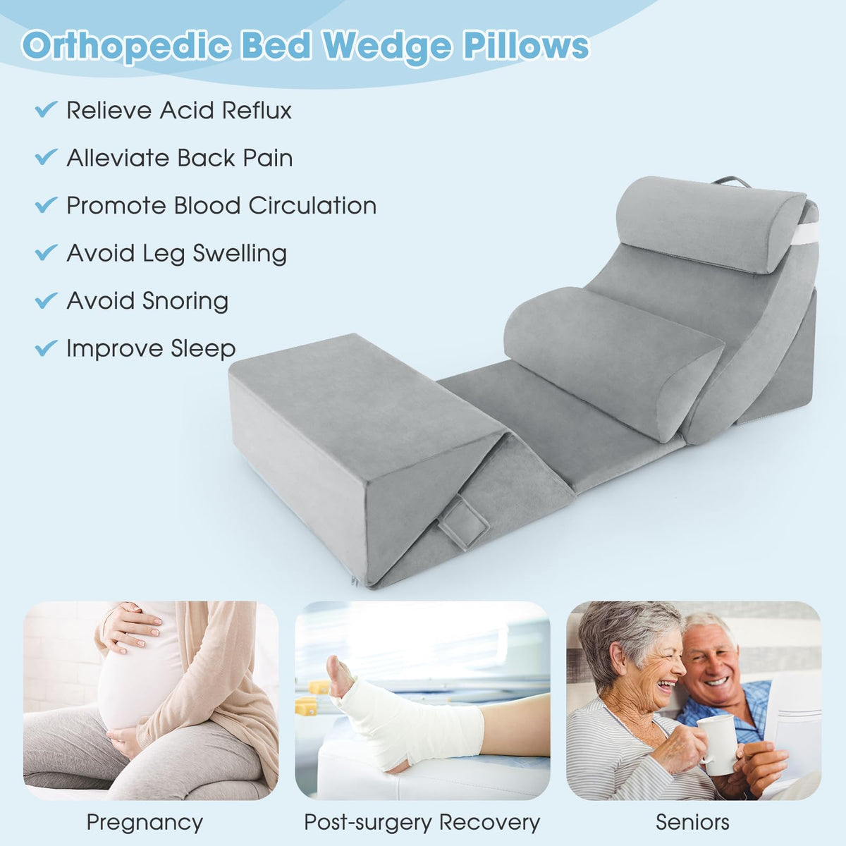 Giantex PCS Orthopedic Bed Wedge Pillow Set, Adjustable Memory