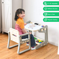 Kids Table & Chair, 2 in 1 Toddler Art Easel w/Adjustable Painting Board