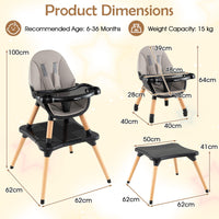 Convertible Table Chair Set w/Building Block Table, Safety Harness, Removable Tray