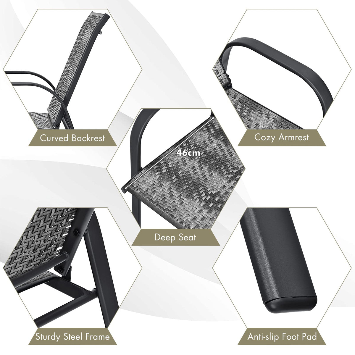 Set of 6 Outdoor PE Wicker Stackable Chairs for Garden & Yard & Deck & Lawn