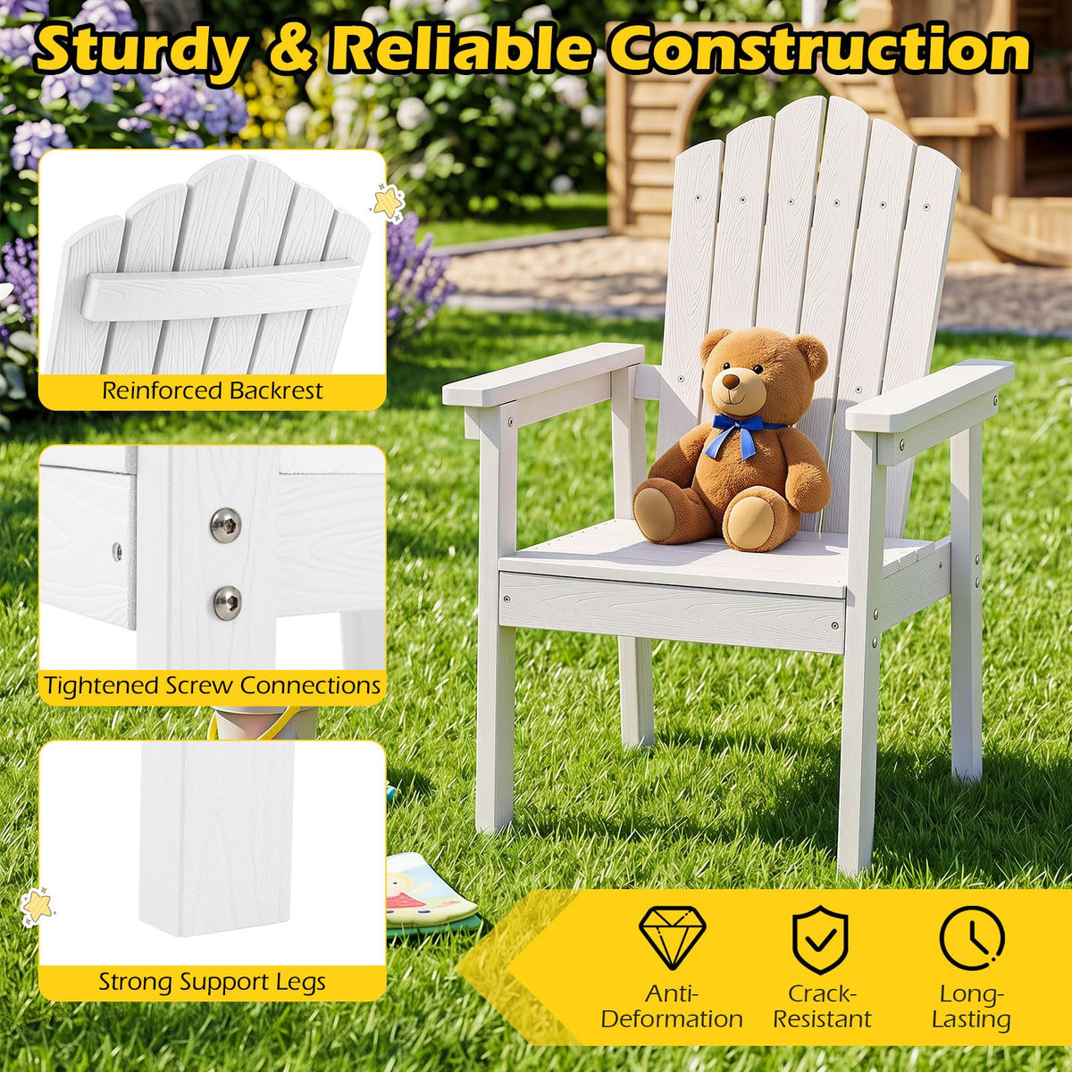 Lawn Adirondack Chairs with High Backrest and Wide Armrests