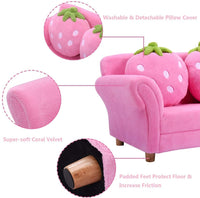 Kids Sofa with 2 Cute Strawberry Pillows, Children Couch Armrest Chair Double Seats